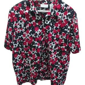 Alfred Dunner Women's Size XL (16) Short Sleeve Button Up Shirt Red Black Floral